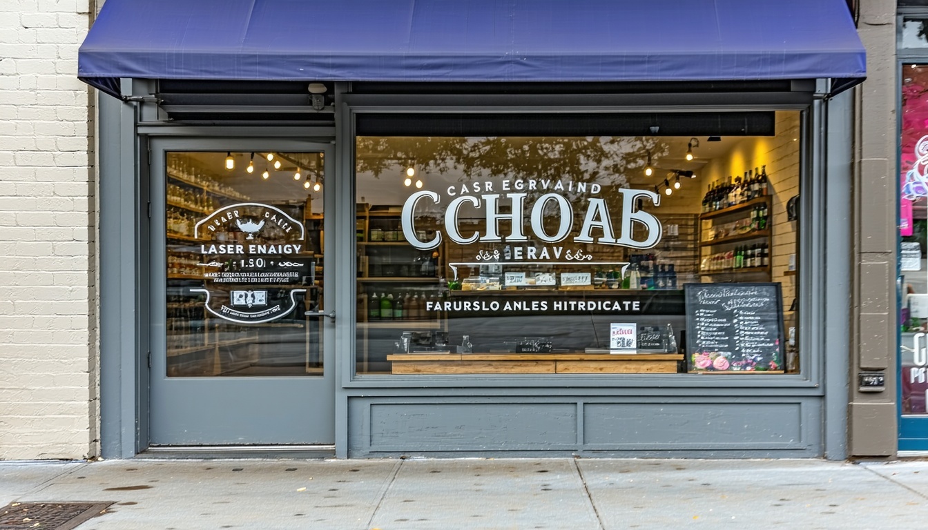 Custom laser engraving on a store sign